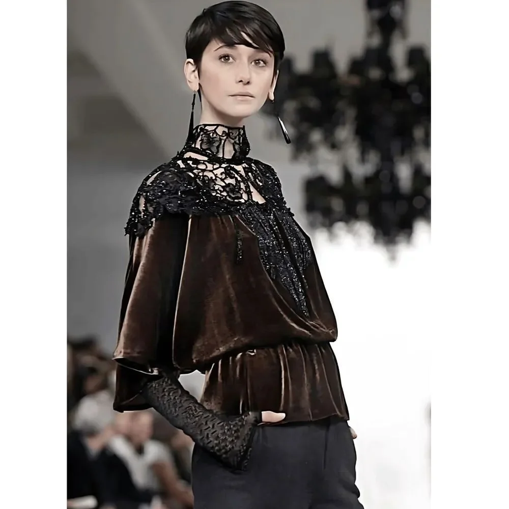 Ralph Lauren Collection Fall 2010 Black Fingerless Lace Crochet Gloves